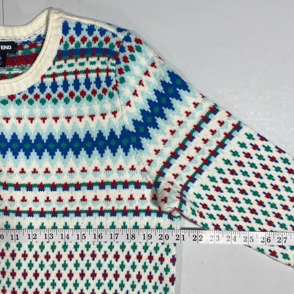 Lands End Fair Isle Crew Neck Sweater Cotton Wool Blend Women XL Multi Color Ski - Picture 6 of 9
